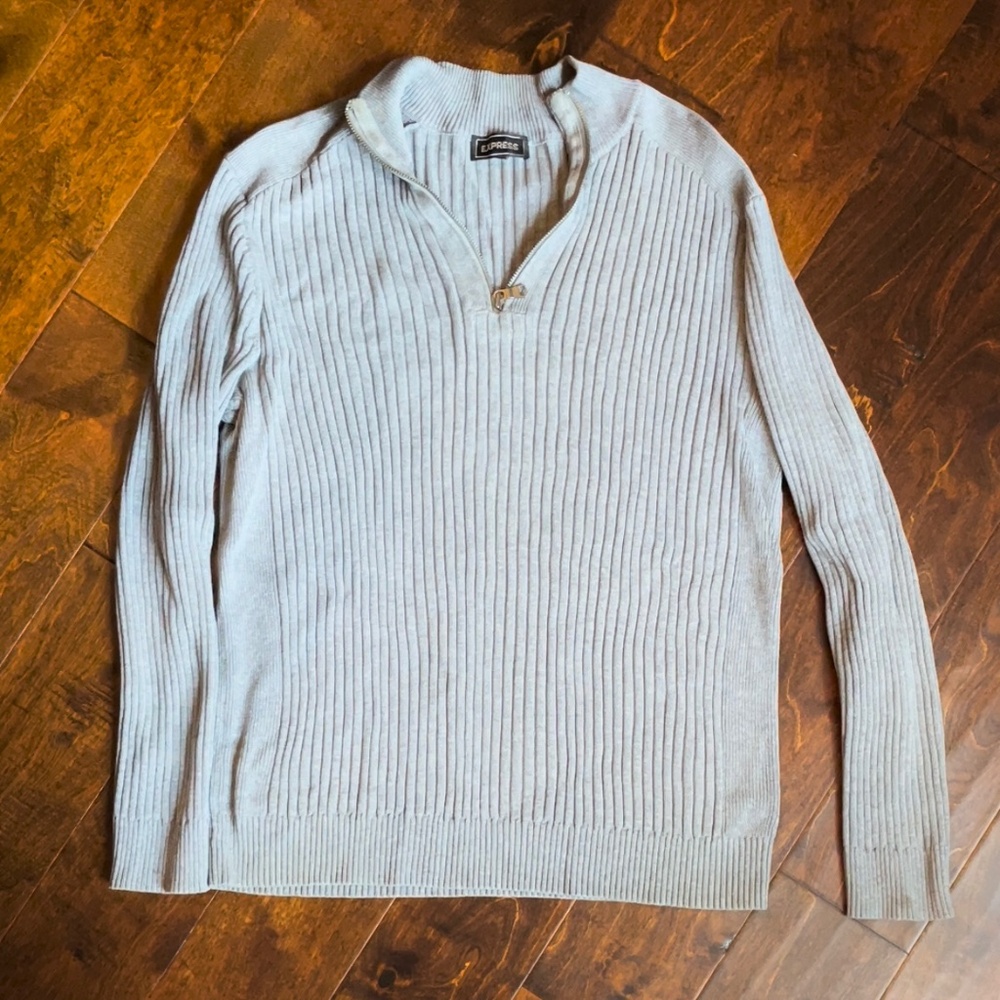Express grey gray ribbed half zip mock neck pullover sweater